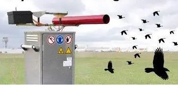 Gas cannon scattering a flock of birds
