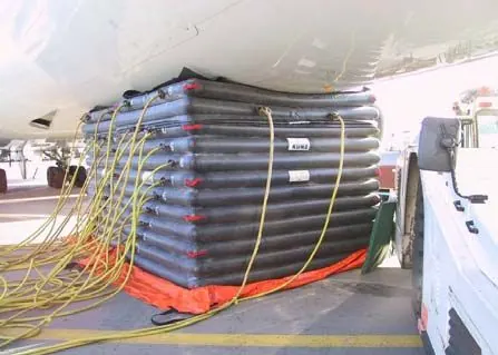 Stacked recovery lift bags under an aircraft wing