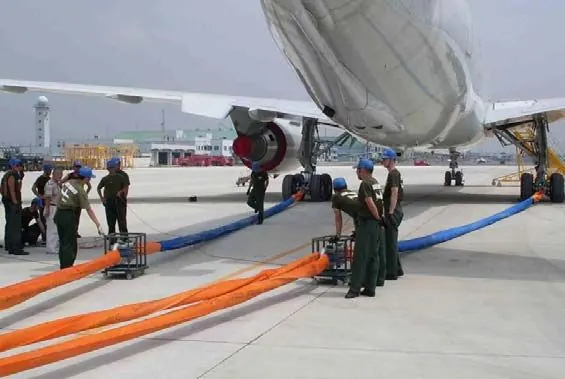 Crew towing an aircraft with KUNZ emergency towing slings